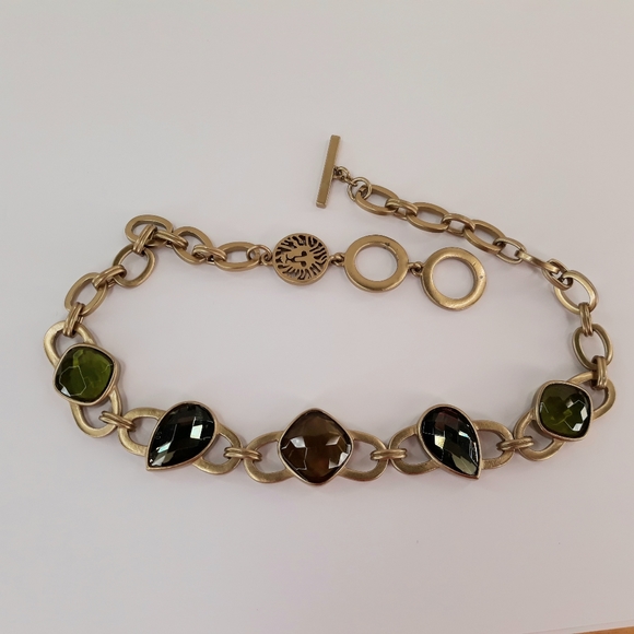 Anne Klein Vintage Mogul Heavy Brushed Satin Gold Tone Lucite Jewels Necklace - Picture 3 of 12